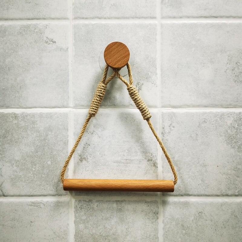 Badezimmer Dekor Hanf Seil Zauberstab-Wc Papier Halfter mit Holz Perlen retro Handtuch Gestell-Heimat Dekoration Wc Rolle stehen: D-runden