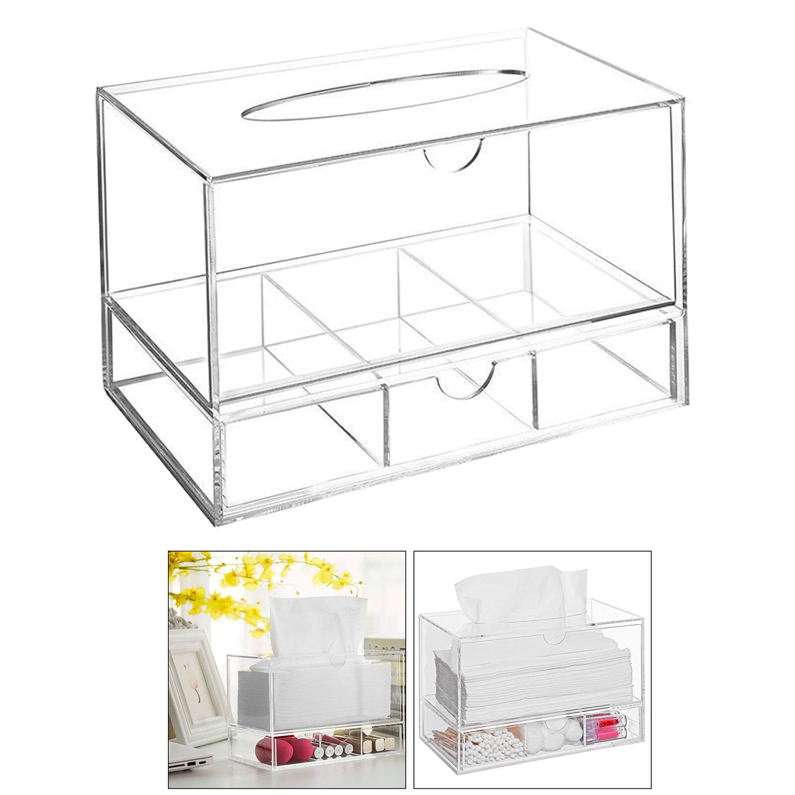 Display Jewellery Storage Box Acrylic Cosmetics Lipsticks Make Up Organiser Holder Box (2 Drawers Clear)