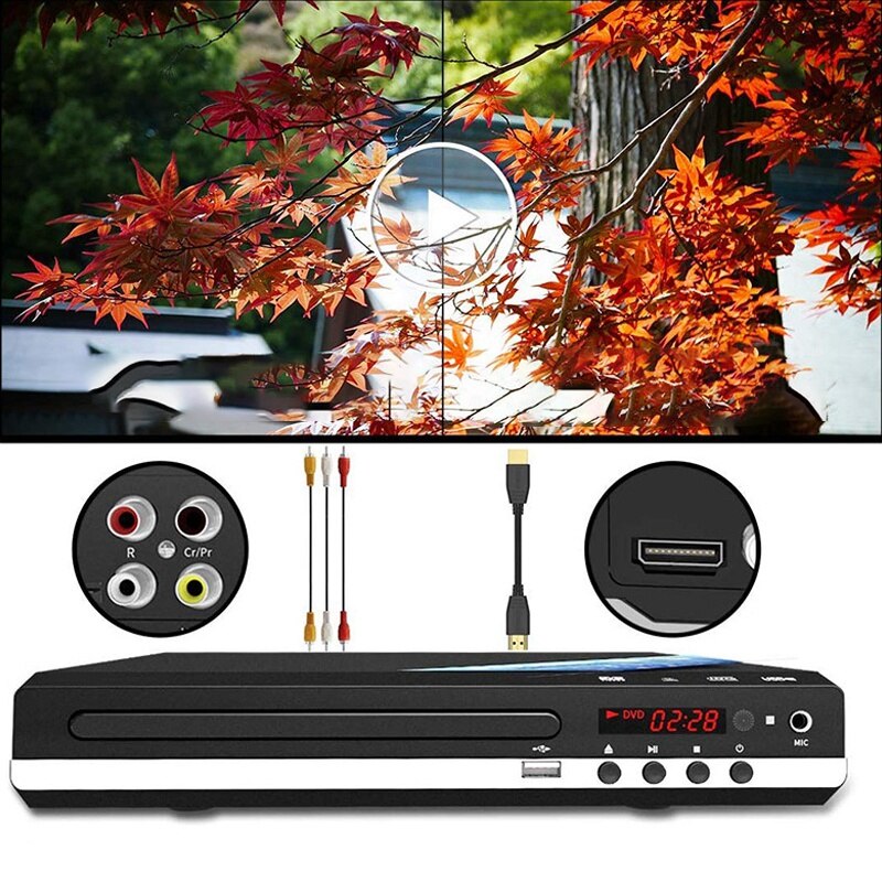 229 DVD Player 1080P HD Player TV HDMI Player with Remote Control for Home Office(US Plug)