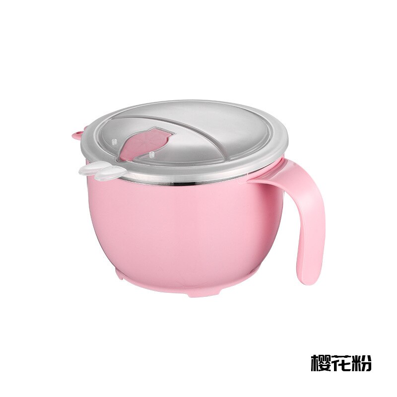 304 Rvs Instant Noodle Kom Studenten Slaapzaal Draagbare Container Japanse Stijl Grote Volume Met Eetstokjes Lepel: 304 Single Instant Noodle Bowl  Pink 