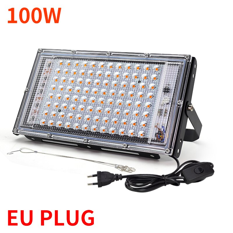 Luz LED de espectro completo para cultivo, lámpara Phyto de 220V, 50W, 100W con enchufe europeo, para invernadero, hidropónico, siembra de flores: 100W With EU Plug