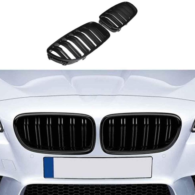 1 Paar Dubbele Slat Lijn Voorbumper Grill Kap Nieren Grill Voor Bmw 5 Serie F10 f11 F18 M5 (Mat Zwart)