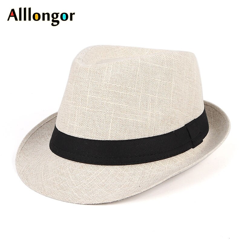 Sombrero Fedora de manga corta para hombre y mujer, gorra de Jazz negra, estilo británico, chapeu, Panamá, otoño: Beige