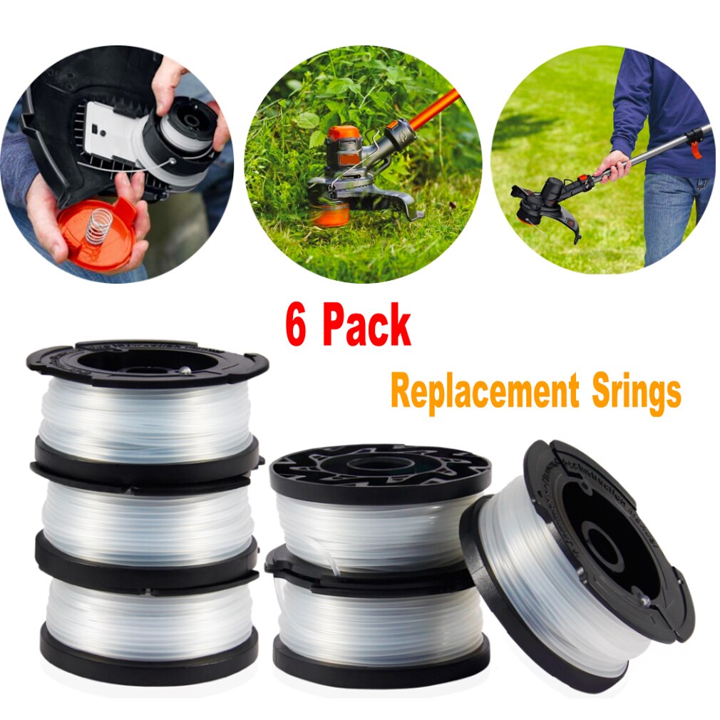 6 Pack Line String BLACK+DECKER Trimmer Replacement Spool 30ft 0.065