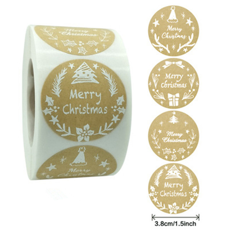 Weihnachten Box 100/500Pcs Runde Etiketten Weihnachten Aufkleber Candy Tasche Blume Box Kuchen Boxen Verpackung Neue jahr Aufkleber: I-L-100pc Npi Xmas