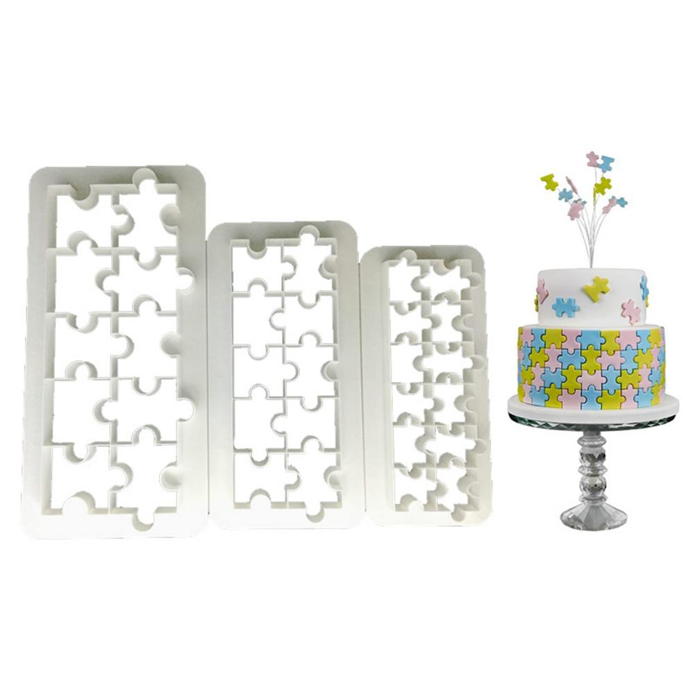 3Pcs Puzzel Vorm Geometrische Vorm Fondant Print Mold Biscuit Mold Printing Cake Bakken Keuken Gereedschap