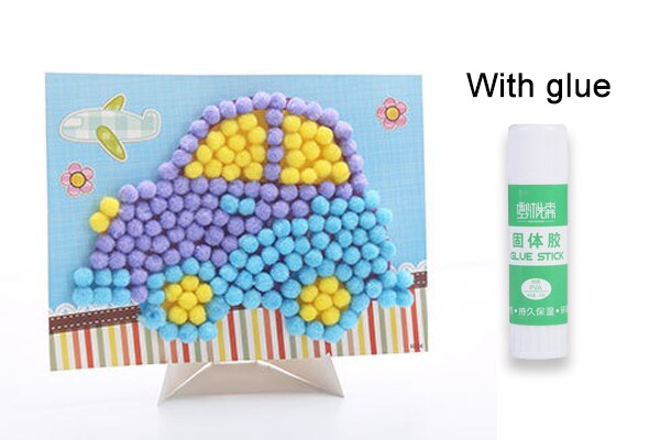 1 Pcs Baby Kids DIY Plush Ball Painting Stickers Children Educational Handmade Material Cartoon Puzzles Crafts Toy GYH: Car With Glue