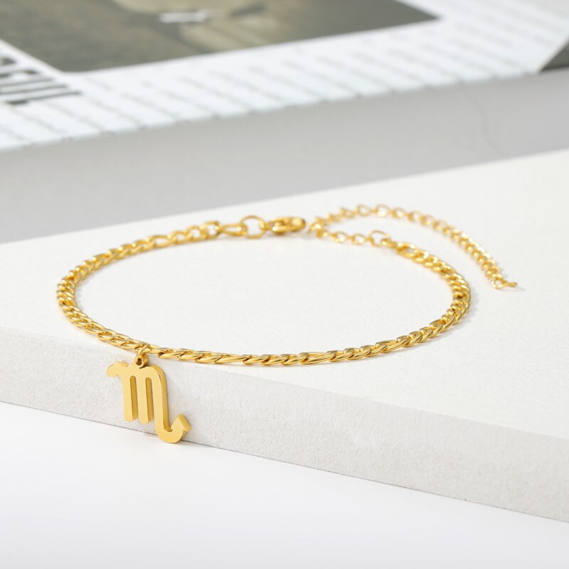 Bracelets de cheville zodiaque pour femme Constellation bijoux verseau poissons bélier Taurus lettre bracelets de cheville meilleur ami noel: HJ113G-11-Scorpio