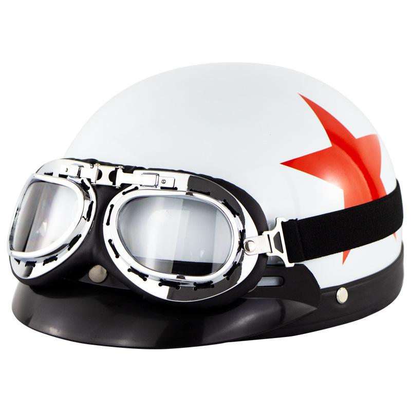 Unisex Motorhelm Open Gezicht Half Helm Outdoor Fietsen Cafe Racer Beschermende Sterke Veiligheid Helmen Met Bril: A