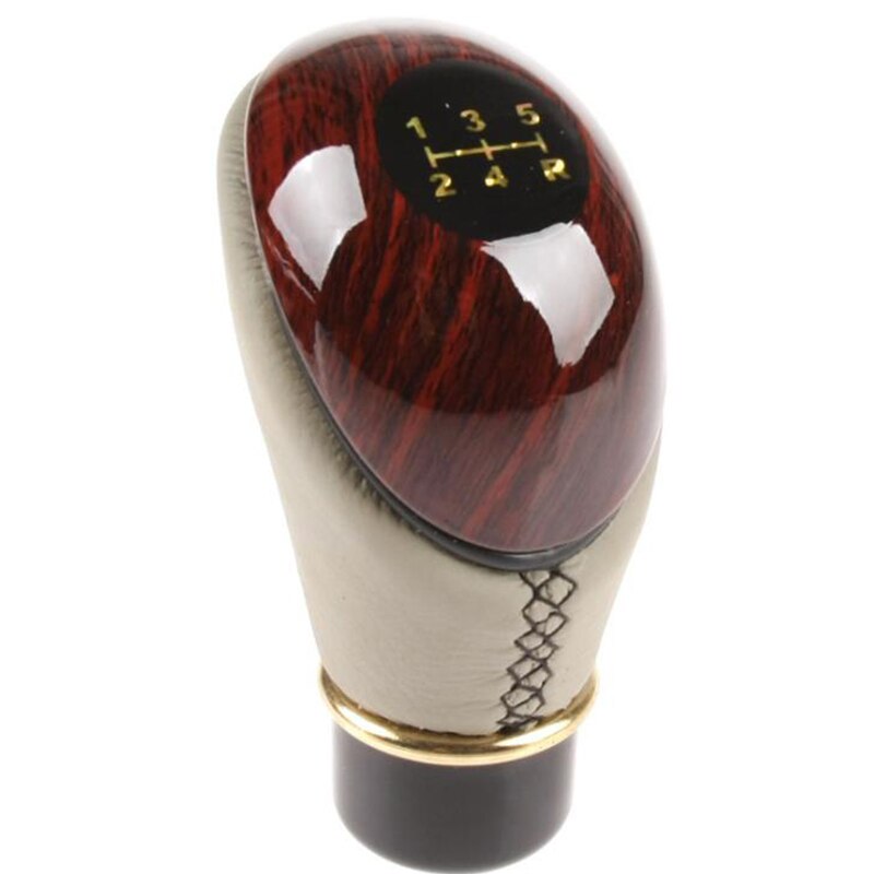 Car Styling Universal 5 Speed Shift Knob Manual Gear Lever Knob Peach Wood Gear Shift Knob: Grey-leather
