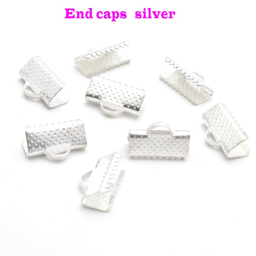 Jewelry Findings Diy 6/10/13mm Crimp beads cove clasps Cord End Caps String Ribbon leather Clip Foldover DIY: L / black
