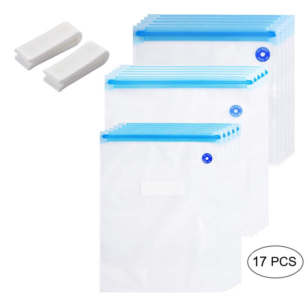 20Pcs/Set Food Vacuum Seal Bag High Temperature Resistance Reusable Hand-pump Food Container Pouch With Zippered Keep Food Fresh: 17pcs