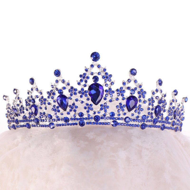 Ouro/azul strass cristal feminino menina aniversário tiaras e coroa noiva diadem headpiece acessórios de casamento nupcial cabelo jóias: Style 1