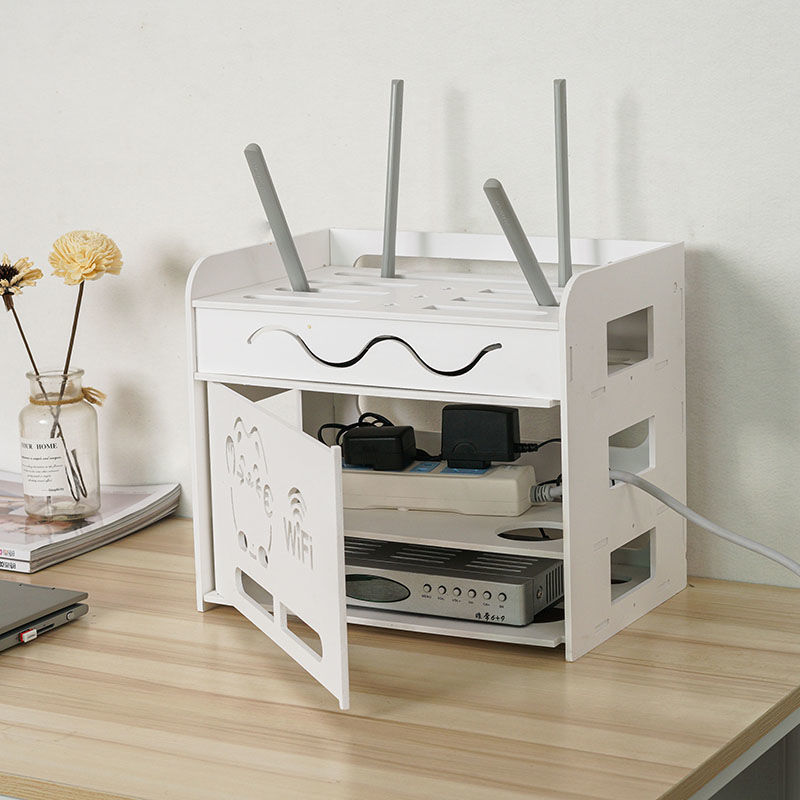 Desk White Wifi Router Storage Boxes Cable Power Plug Wire Office Mounted Shelf Storage Rack DVD Player organizer