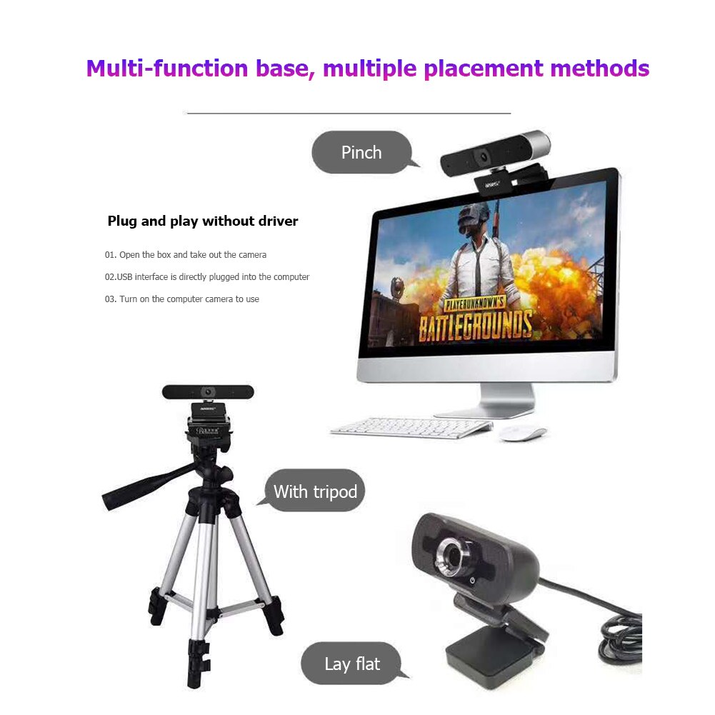 Widescreen Video Work Home Accessories HD 1080P Webcam Free Drive USB Mini Computer PC Web Camera Built-in Microphone