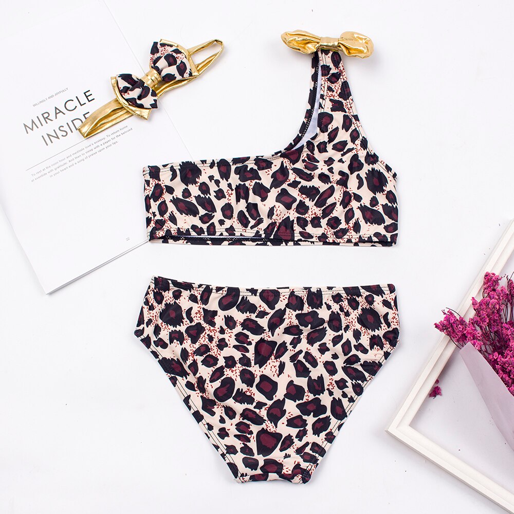 2-8 Years Leopard Girls Swimwear 3 Pieces Kids Bik... – Grandado