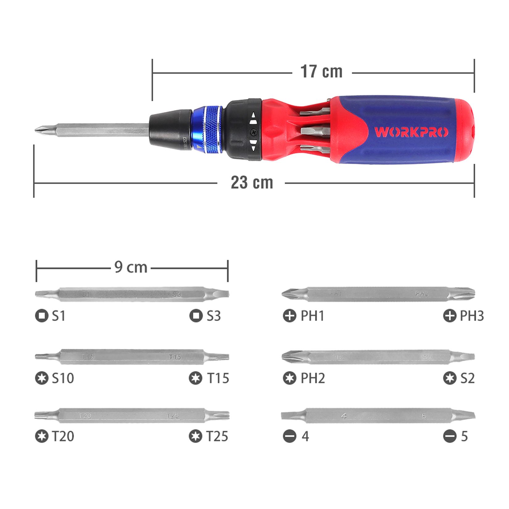 WORKPRO Ratcheting Screwdriver 12 in 1 Screwdriver set Quick Load Mechanism Screwdrivers S2 Bits Screwdriver Bit Set