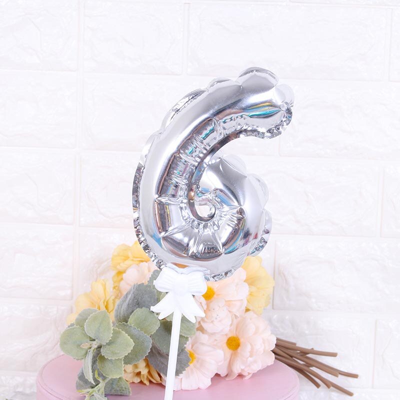 7Inch Mini Gold Silver Foil Number Balloons Cake Topper Diy Kids Birthday Cake Flags For Wedding Anniversary Birthday Decoration: Silver 6