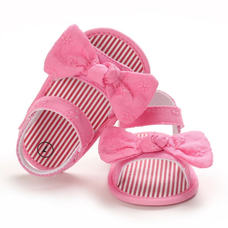 Kid Baby Sandalen Meisjes Zomer Effen Streep Boog Knoop Platte Met 0-18 Monthes Kinderen Leuke Mooie Strik Prinses schoenen