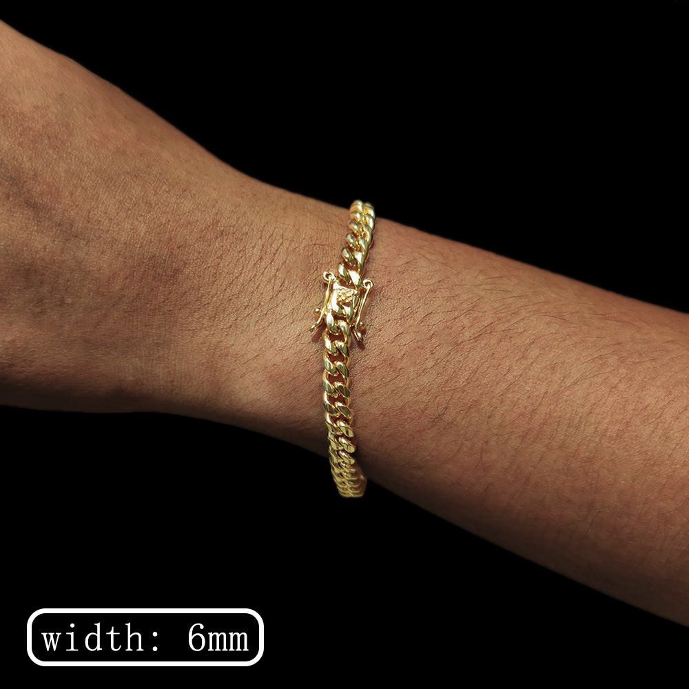 Men Stainless Steel Bracelet 6-14mm 18 K Gold Plated Miami Cuban Link Charm Bracelet For Men Pulsera Acero Inoxidable: 18cm / REDDISH BROWN