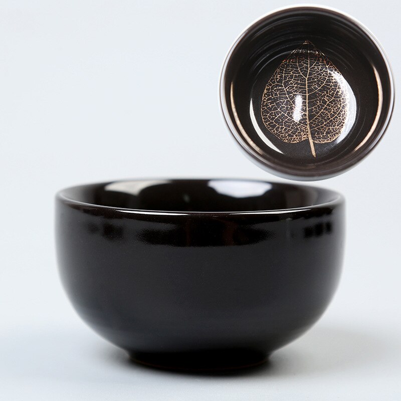 Tasse à thé créative en céramique noir Tianmu tasse à thé papier fleur d'or tasse à haute température avec ménage Kung Fu tasse à thé: A02