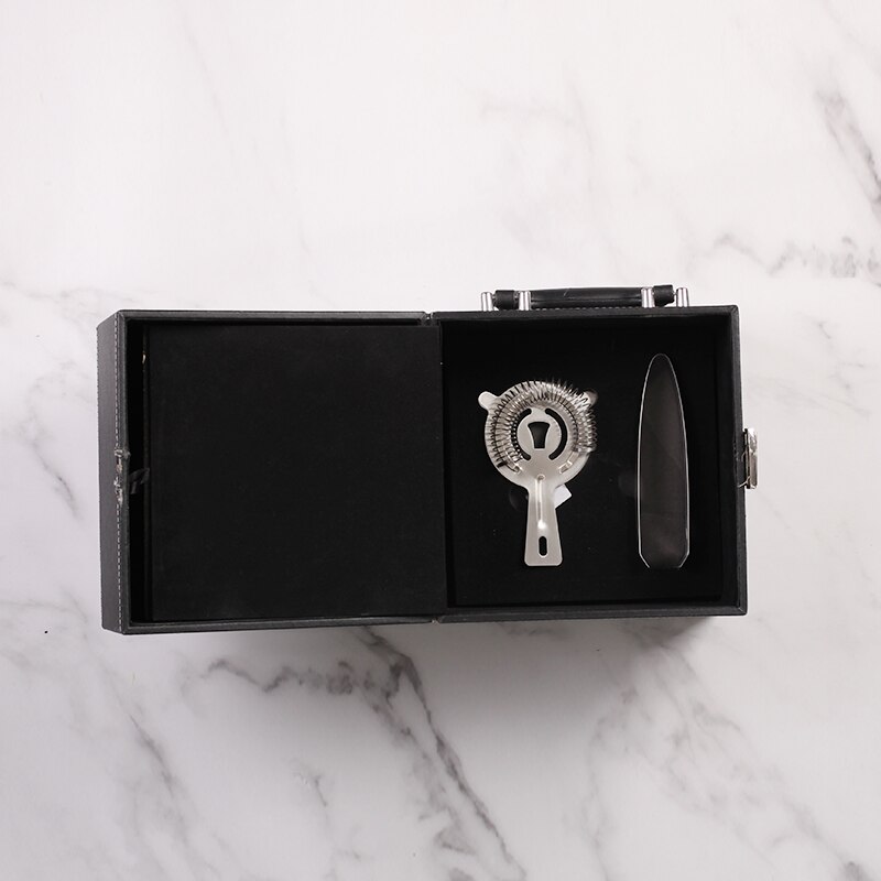 Cocktail Bar Set With Leather Case Including Jigger Hip Flask Strainer Funnel Ice Tongs Cocktail Shaker Set