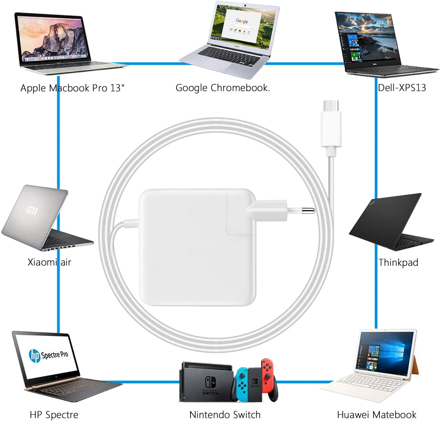 61w usb-c till usb-c nätadapter laddare kompatibel med macbook pro 12 tum 13 tum, macbook air, med c-kabel