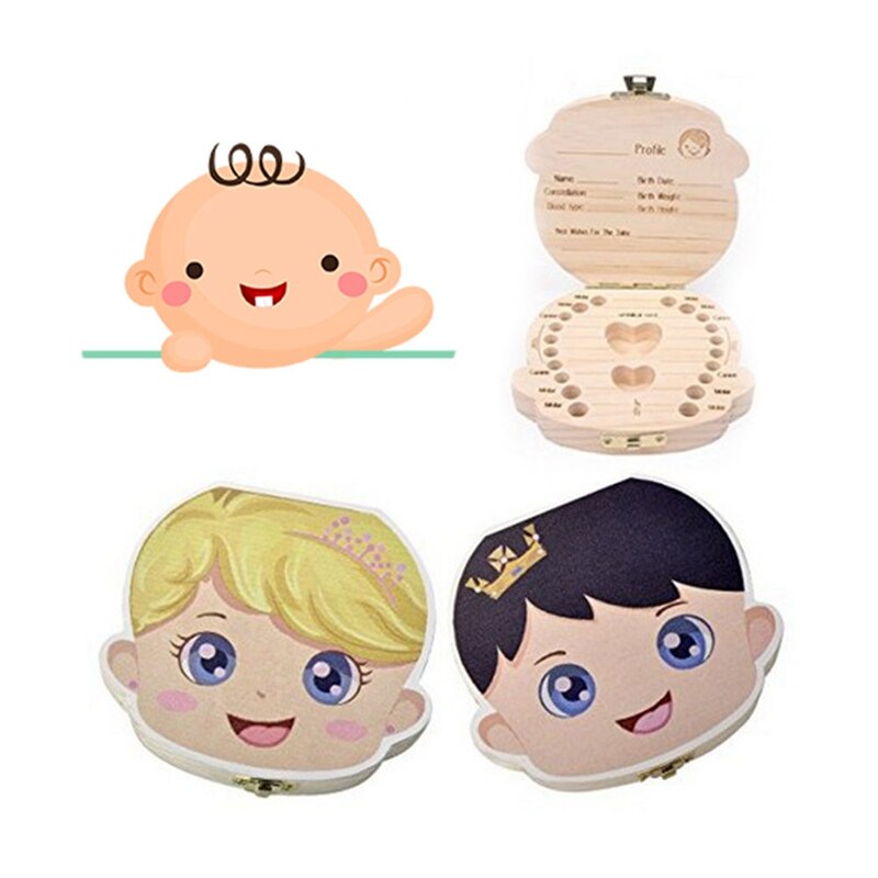 Baby Teeth Storage Box English Text Baby Boys Girls Wood Case Save Milk Teeth Collection Organizer Holder