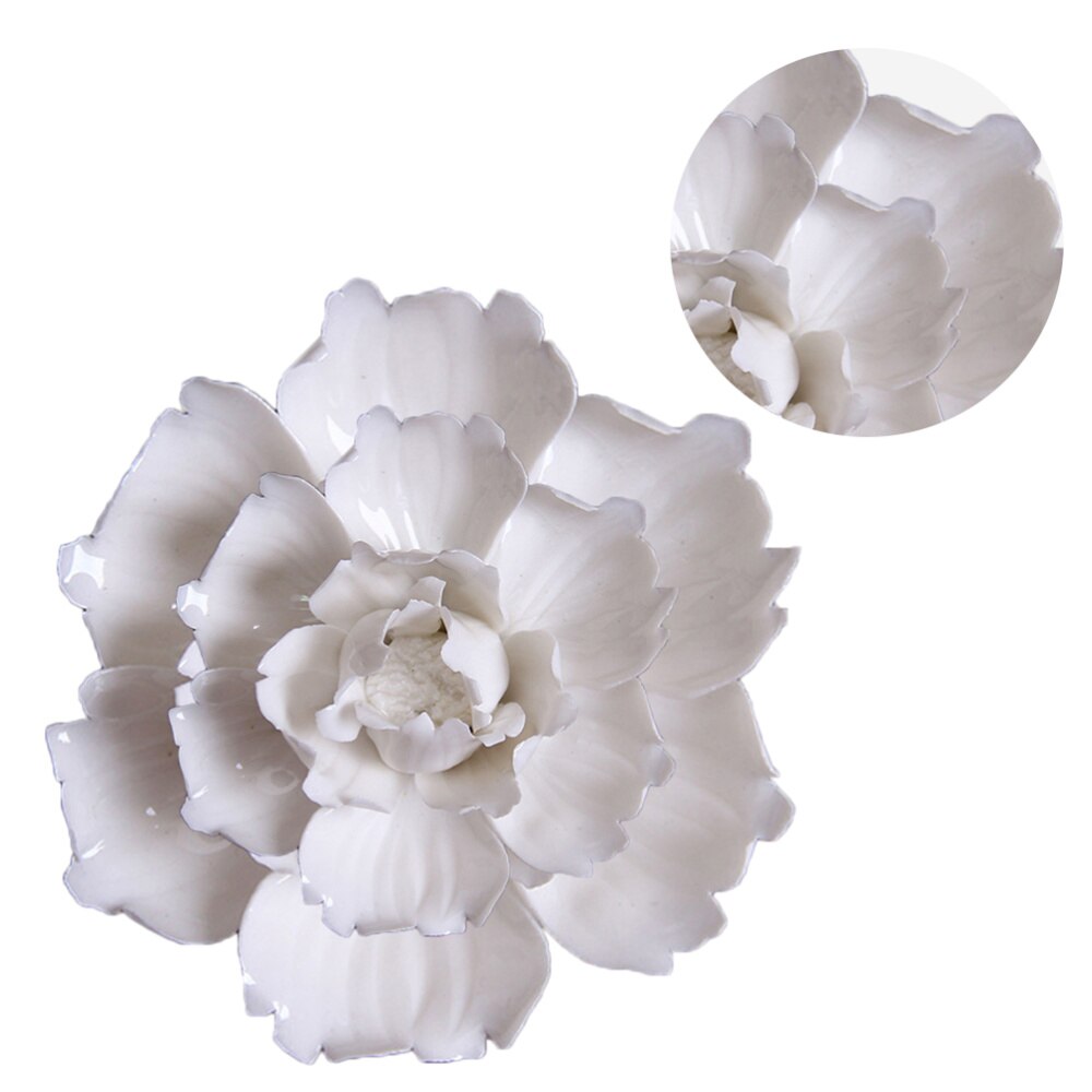 Ceramic Art Flower Wall Hanging Wall-mounted Decor Craft Artificial Stereoscopic Luoyang Peony Hanging Decor for Living Room Hom: White 2