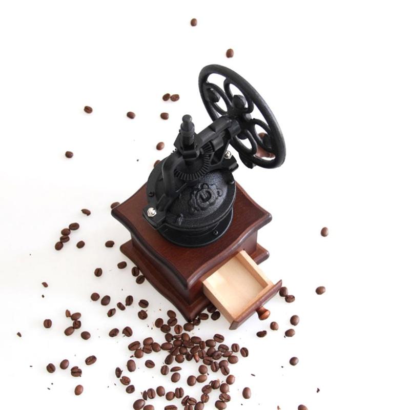 Manuell kaffekvarn kök retrostil trä kaffebönkvarn malning pariserhjul kaffe vintage maker verktyg