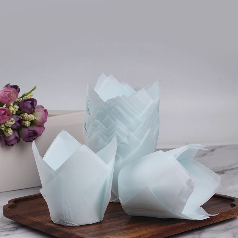 200 stücke Tulpe Muffin Cupcake Pappbecher öl dichte Cupcakes Liner zurück Muffin Kasten Tasse Kuchen Dekorations werkzeuge Muffin wickeln Fälle: transparent