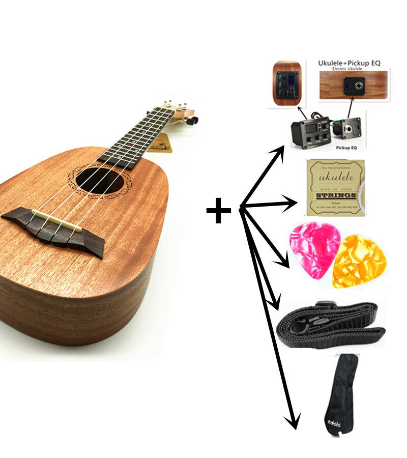 Petit Ukulele en forme d&#39;ananas de 21 pouces, Soprano, Uku, , 4 cordes, instrument de musique, touche en bois de rose