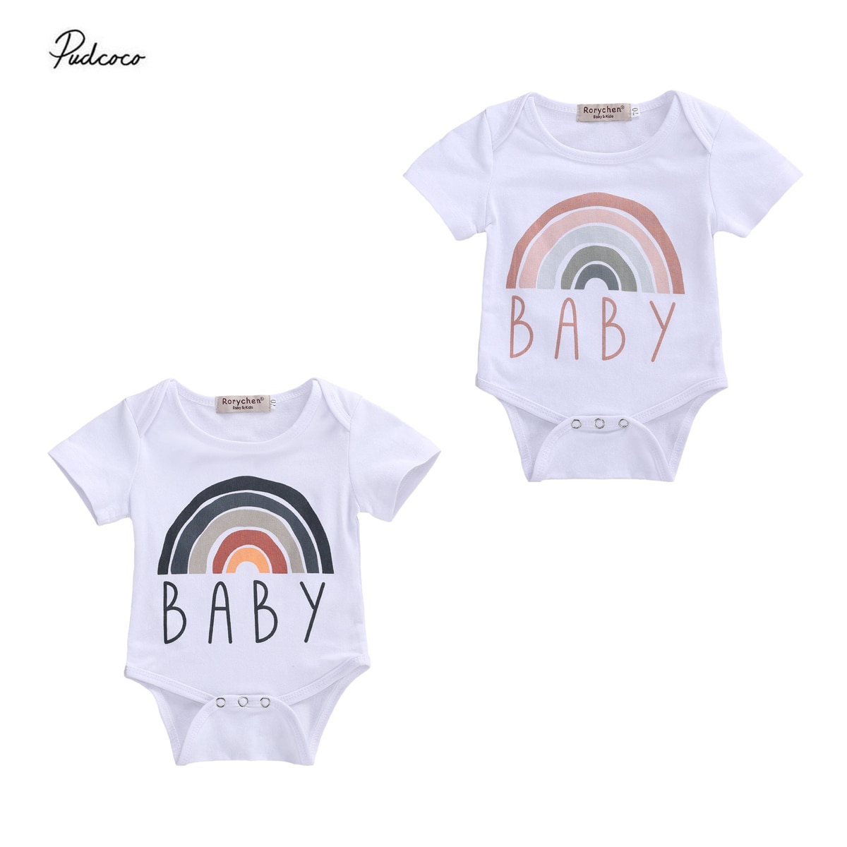 0-18M Newborn Infant Boy Girls Cotton Rompers Summer Rainbow Striped Print Short Sleeve Jumpsuit Playsuit One Piece Outfit