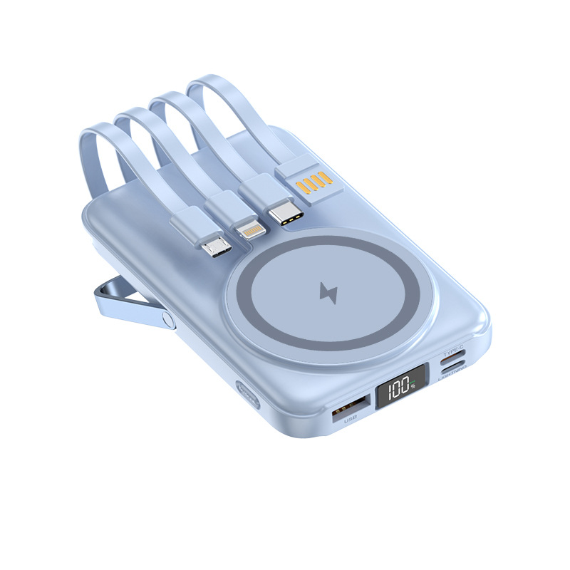 22.5W Magnetic Power Bank Wireless Fast Charging Portable Charger with Cable Stand External Battery for IPhone Iwatch Magsafe: Blue / 30000mAh