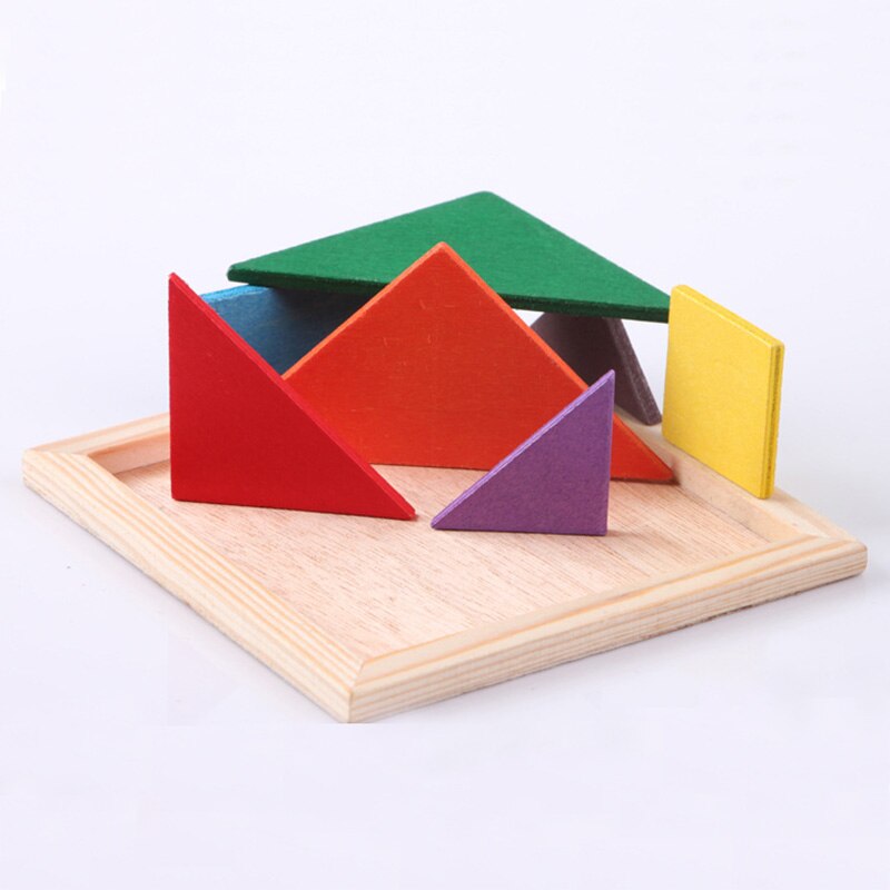 Planche à découper en bois Tangram, forme géométrique en bois multicolore Puzzle de bricolage jouets éducatifs créatifs pour les enfants