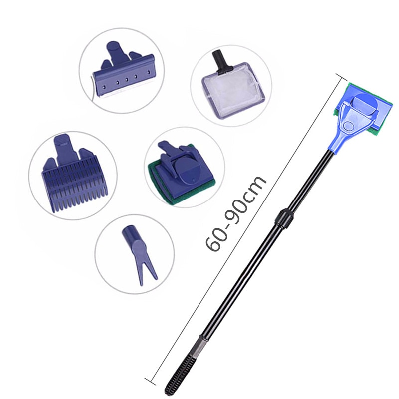 Aquarium 5 in 1 Tank Clean Set Aquarium Cleaner Fish Net Scraper Sponge Cleaning Tool Kit Algae Fish Tank: shengsuokuan / 2 units