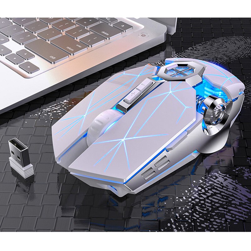 Silent Wireless Mouse Rechargeable 2.4G Gaming Mouse 1600 DPI 7 Buttons LED Backlight USB Optical Mouse For PC Laptop: A7 Mouse White