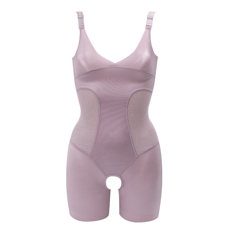 Adjustable Straps Open Cortch Body Shaping Corset Tummy Control Flat Belly Hip Push up Butt Lift Shapewear Solid Color Underwear: Purple / XXL