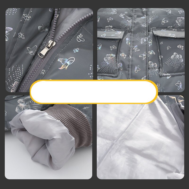Chaqueta reflectante luminosa de algodón para niños y niñas, Parkas con estampado de mariposa, ropa con capucha, 4-14 años, Invierno