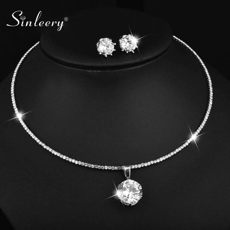 SINLEERY – ensemble de bijoux en zircone pour femmes, boucles d'oreilles rondes et ras du cou, collier Torques, ZD1 SSP