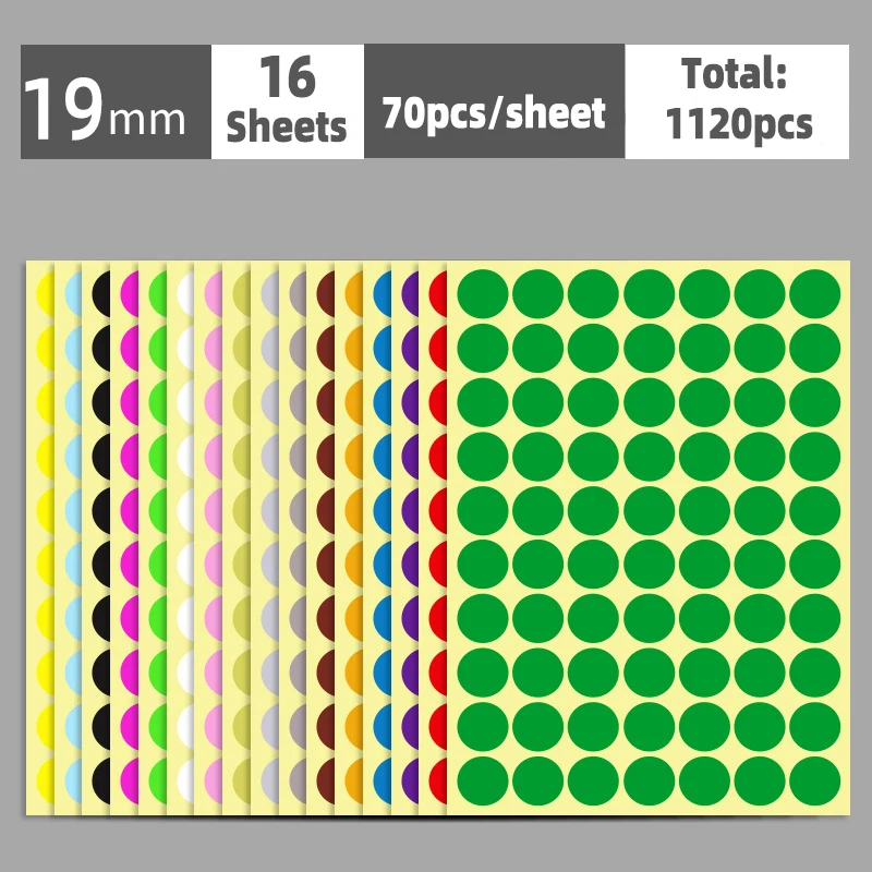 Autocollants à pois auto-adhésifs, étiquette ronde, fournitures scolaires, document mixte, multi-taille, 6mm, 8mm, 10mm, 13mm, 16mm, 19mm, 25mm, 32mm, 50mm, 100mm, 16 feuilles: plum