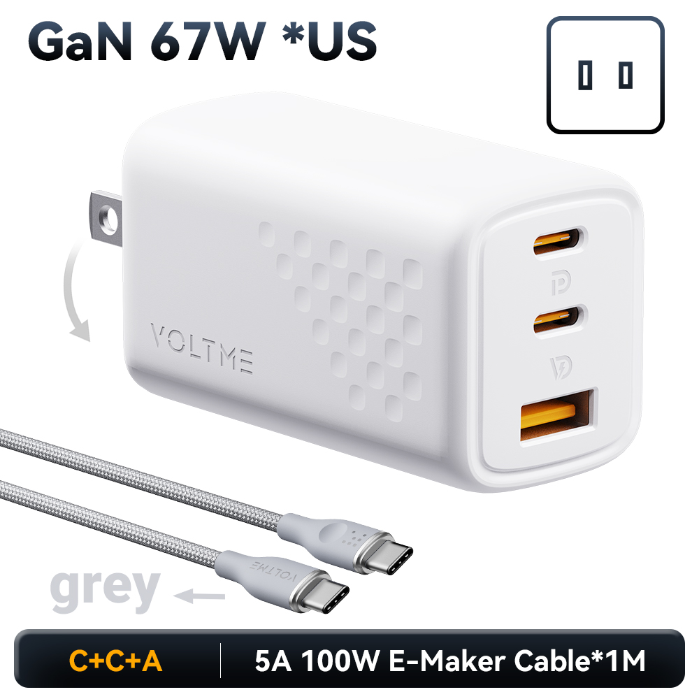 VOLTME 67W GaN chargeur Charge rapide 4.0 PD3.0 Charge rapide Type C chargeur pour Macook iPhone 15 14 13 Pro Max Samsung S23 Xiaomi: BR
