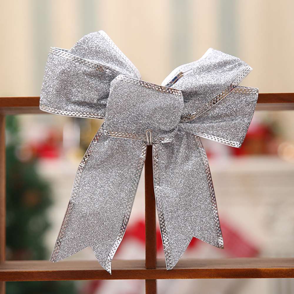 6 uds moños navideños de cinta árbol de Navidad Bowknot para decoración de Navidad suministros de Adornos de árbol de Navidad de colores al azar