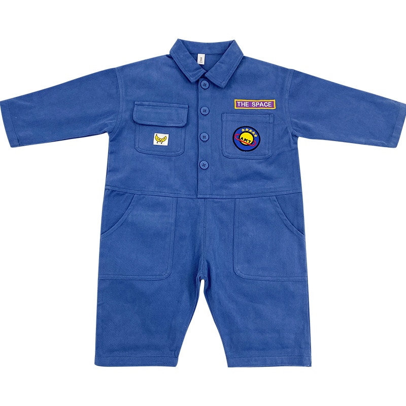 Korean style boys embroidery long sleeve one-pieces children solid color oversized jumpsuits