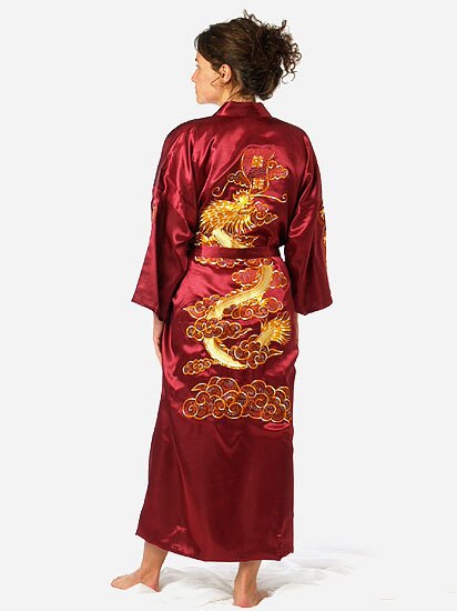 Marineblaue chinesische Herren-Kleid aus Satin- und Seide, Stickerei, Kimono-Badekleid, Drachengröße S, M, L, XL, XXL, XXXL, S0008: XL / Braun