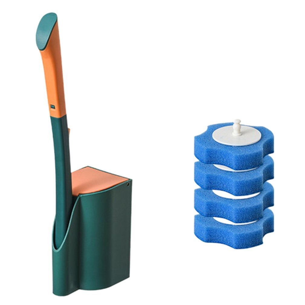 Escobilla limpieza inodoro desechable para baño, mango largo sin ángulo muerto, cepillo de limpieza del hogar, artefacto de limpieza desechable: green