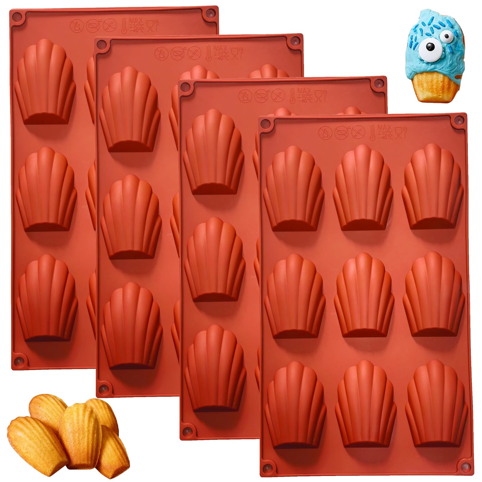 För madeleine-bakplåtar , 4 9- -kaksformar i silikon med non-stick-beläggning, snäckformade madeleineformar: Default Title