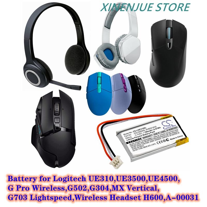 CS Battery 180mAh for Logitech UE310,UE3500,UE4500,G Pro Wireless,G502,G304,MX Vertical,G703 Lightspeed,H600,A-00031