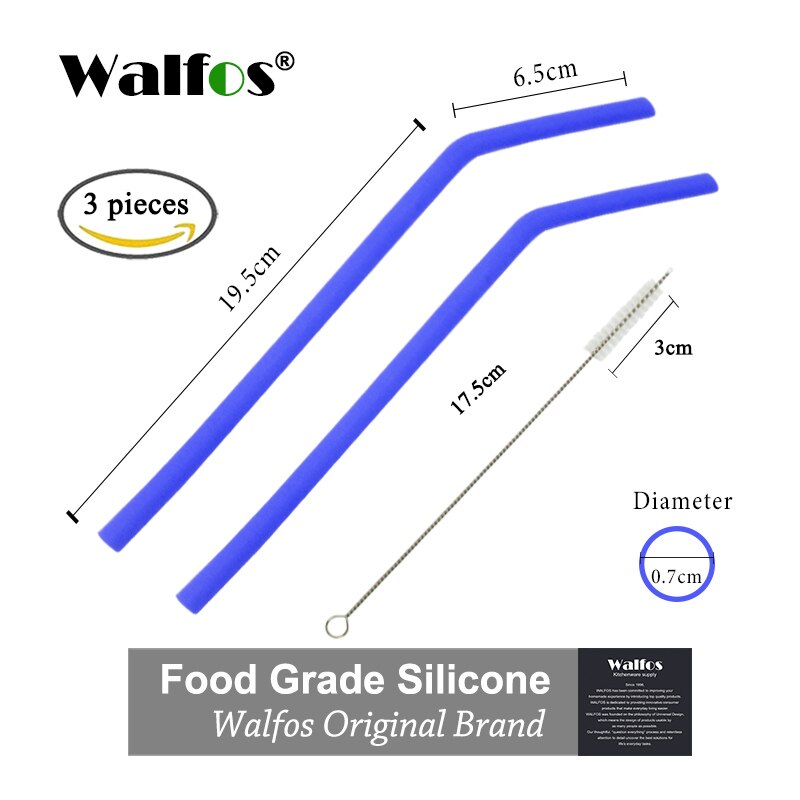 WALFOS Set Of 2 Reusable Drinking Straw Flexible Food Grade Stainless Steel Silicone Reusable Drink Straw For Mugs 20/30oz: small blue