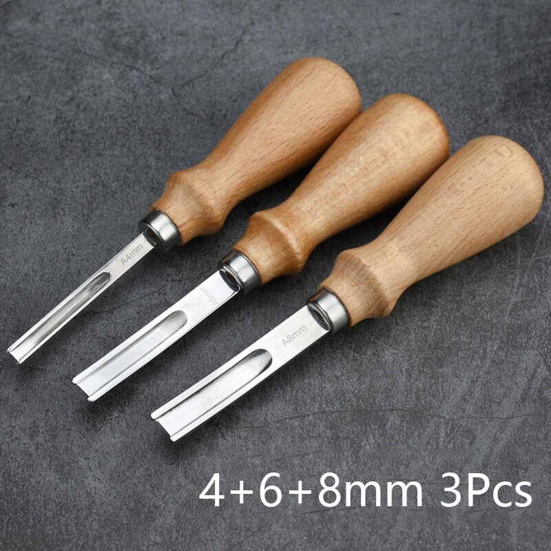 Herramientas para cortar Bordes de cuero, máquina de corte para ángulo curvo, pala redonda, 4-10mm de ancho: Wood 4-8mm 3Pcs